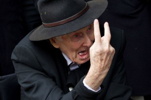 Ronnie Biggs arrives to attend the funeral of Bruce Reynolds-1775032