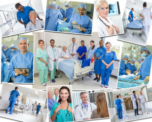 27696136-A-photo-montage-of-interracial-medical-people-team-men-women-doctors-nurses-in-hospital-caring-for-e-Stock-Photo