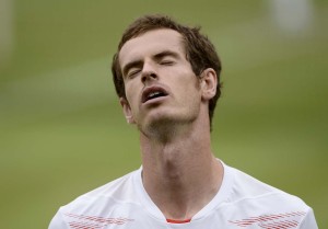 Andy Murray of Britain reacts during his men's singles final tennis match against Roger Federer of Switzerland at the Wimbledon Tennis Championships in London